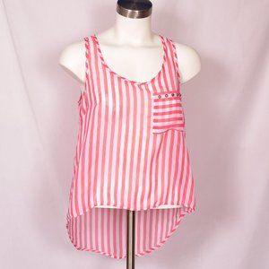 Papaya Sheer Pink Stripe Front Pocket Tank Top Size Small